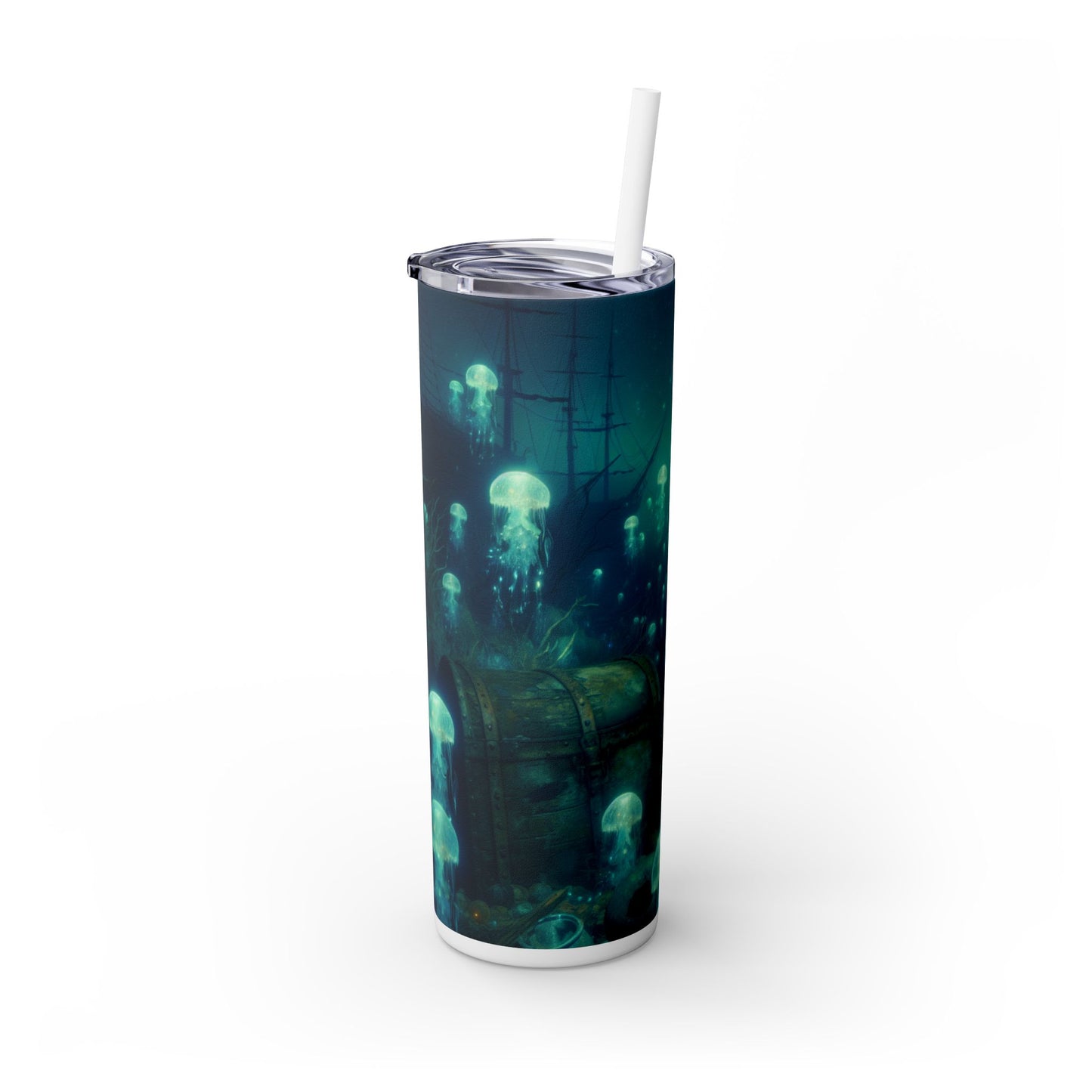 "Glowing Jellyfishes in the Deep" - The Alien Maars® Skinny Tumbler with Straw 20oz