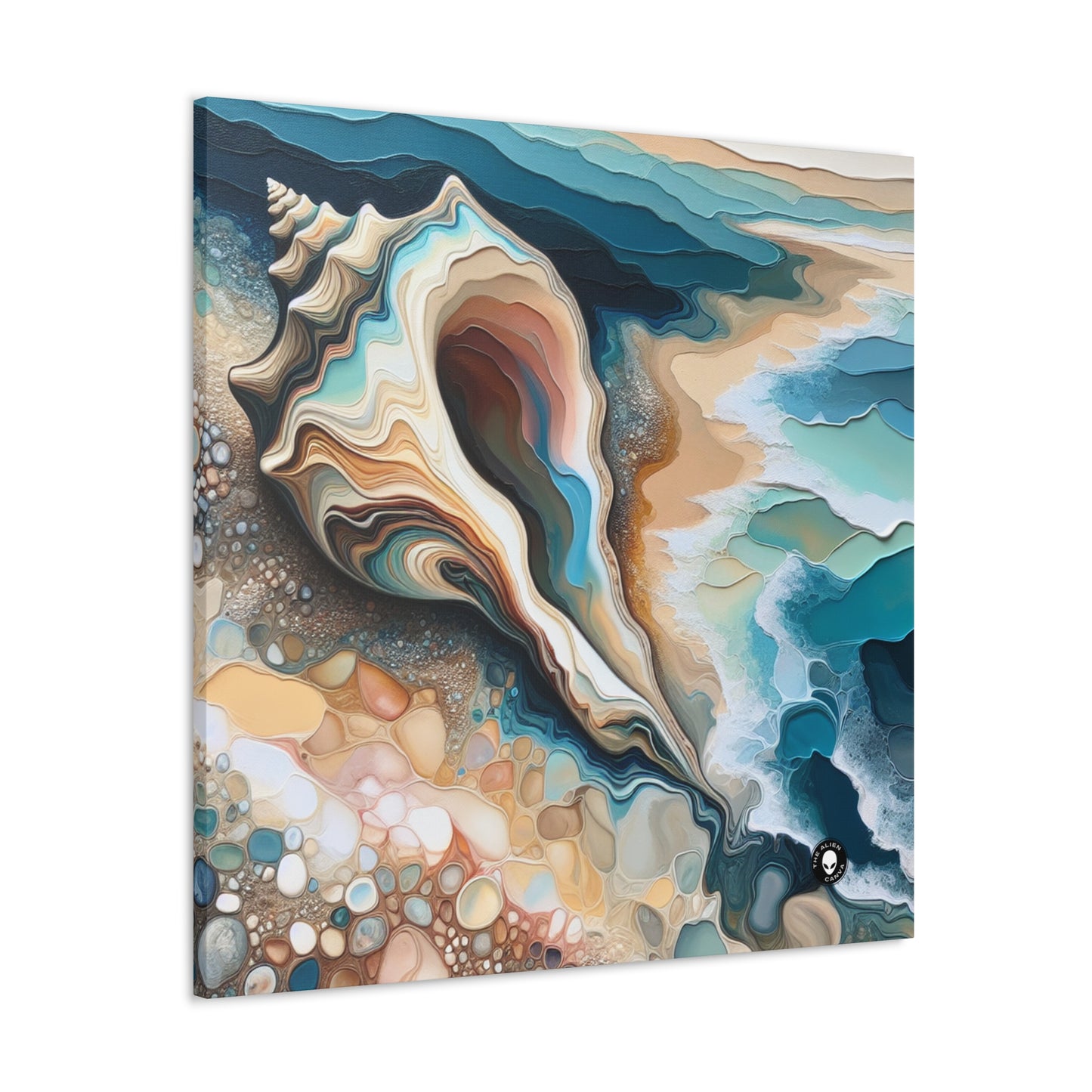 "Una vista de la playa a través de una concha marina" - The Alien Canva Acrylic Pouring