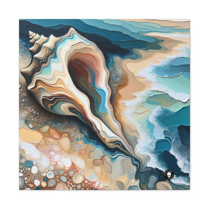 "Una vista de la playa a través de una concha marina" - The Alien Canva Acrylic Pouring