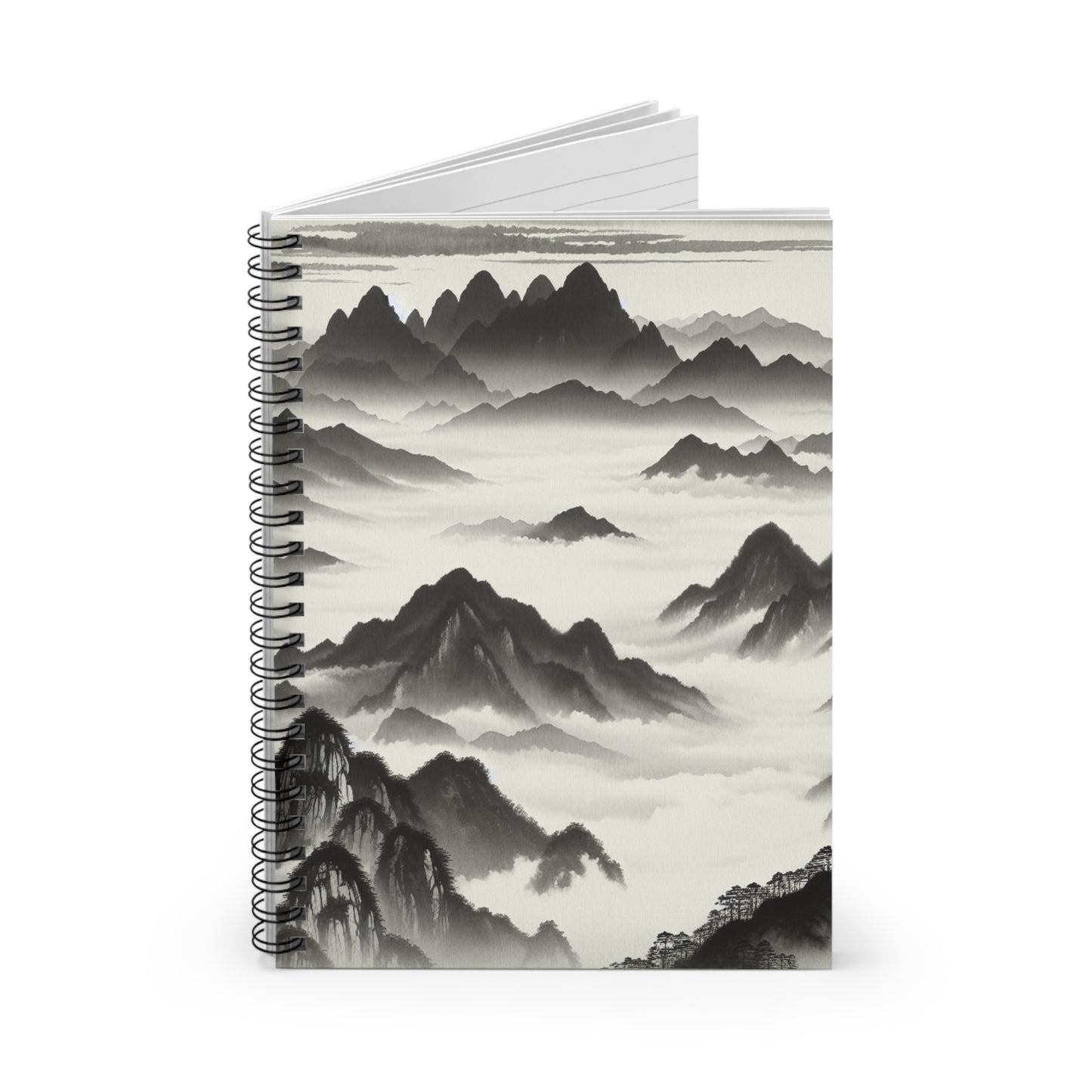 "Misty Peaks in the Fog" - The Alien Spiral Notebook (Ruled Line) Ink Wash Painting Style