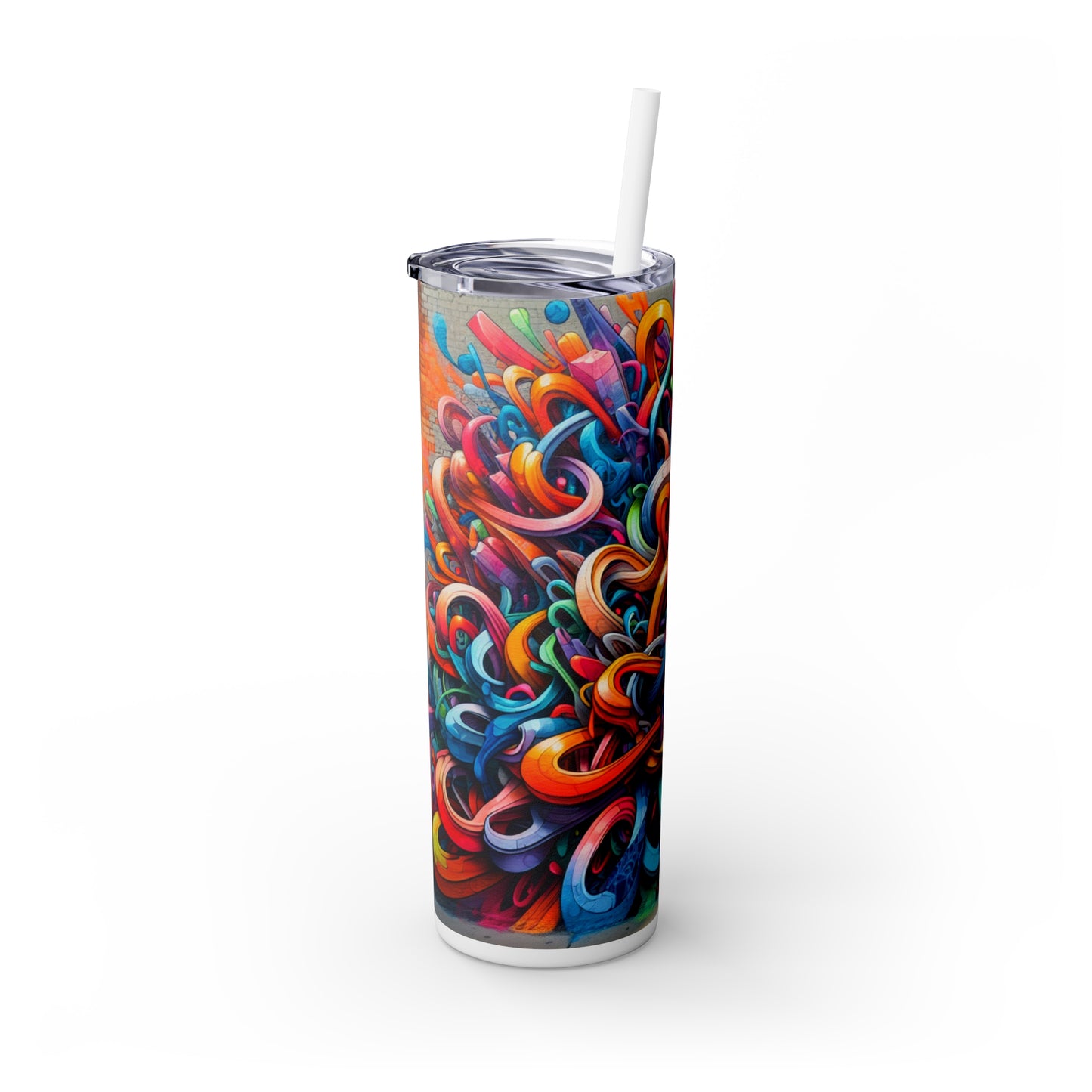 "Urban Vibe: A Graffiti Cityscape" - Vaso delgado con pajita de Alien Maars®, 20 oz Graffiti Art