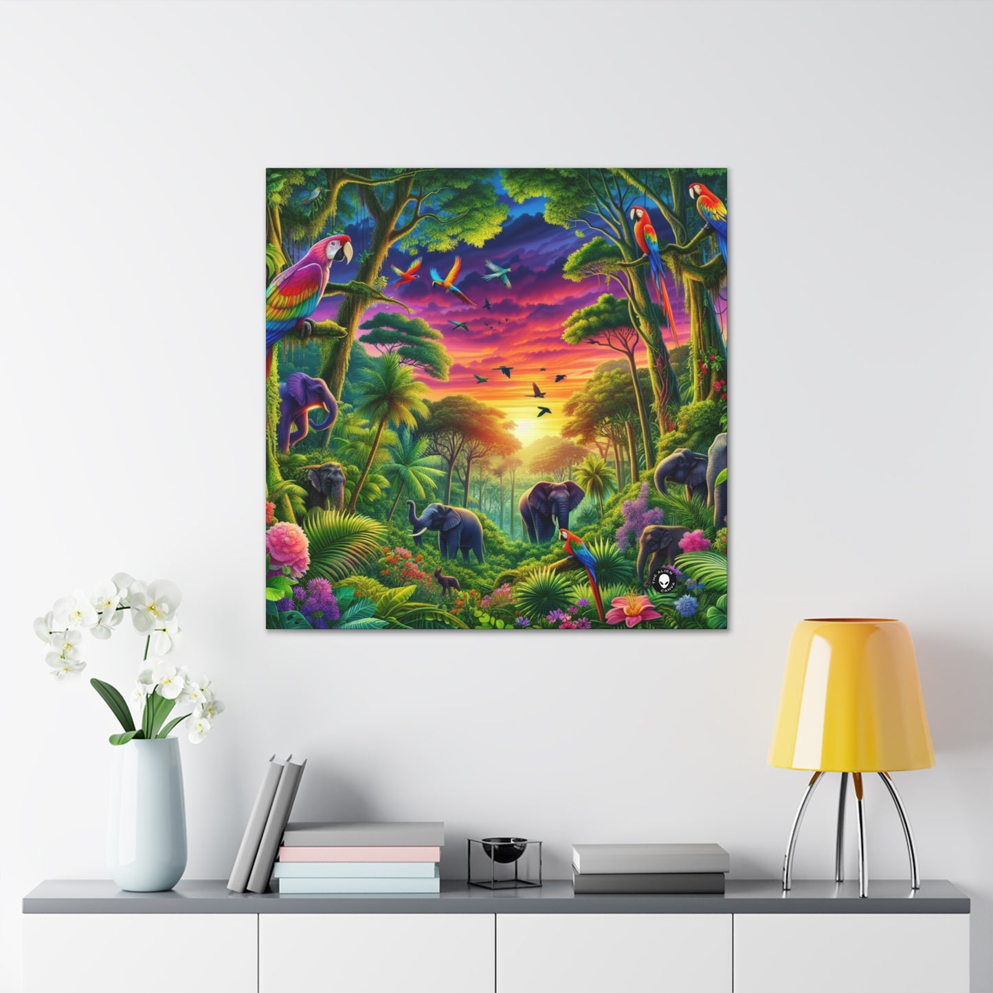 "Atardecer en la naturaleza: una aventura en la jungla del arcoíris" - The Alien Canva