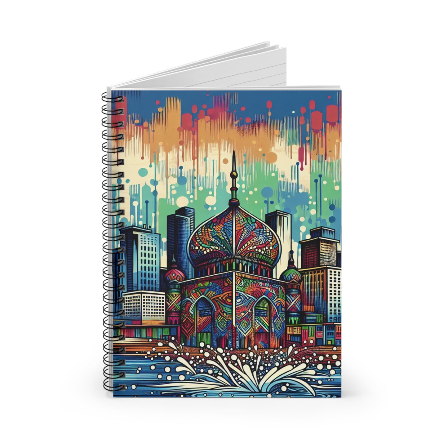 "Bright City: A Pop of Color on the Skyline" - The Alien Spiral Notebook (Ruled Line) Street Art / Graffiti Style