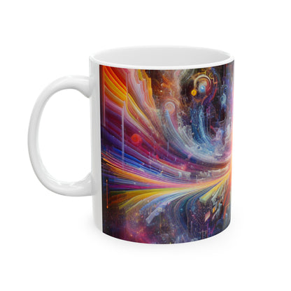 "Chromatic Sundown: Time-Lapse Sky Art" - Taza de cerámica alienígena, 11 oz, vídeo arte