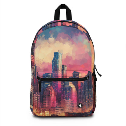 "Reflejos oscuros: horizonte de la ciudad al atardecer" - La mochila alienígena