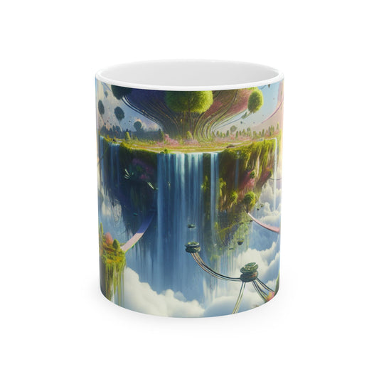 "Sky Islands: Un paraíso surrealista" - Taza de cerámica alienígena de 11 oz