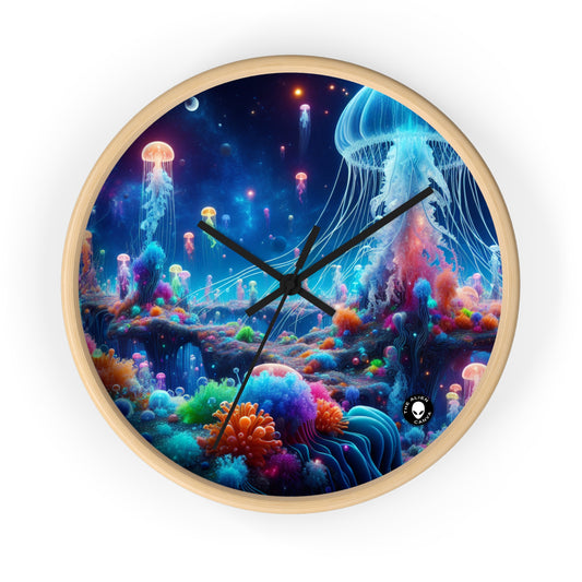 "Neon Jellyfish Fantasia: A Surreal Underwater Odyssey" - The Alien Wall Clock