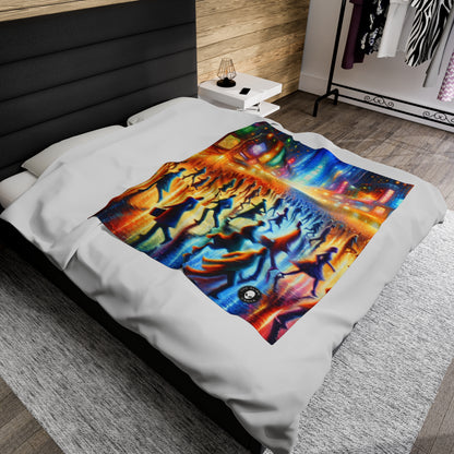 "Neon Nightscapes: A Symphony of City Chaos" - The Alien Velveteen Plush Blanket