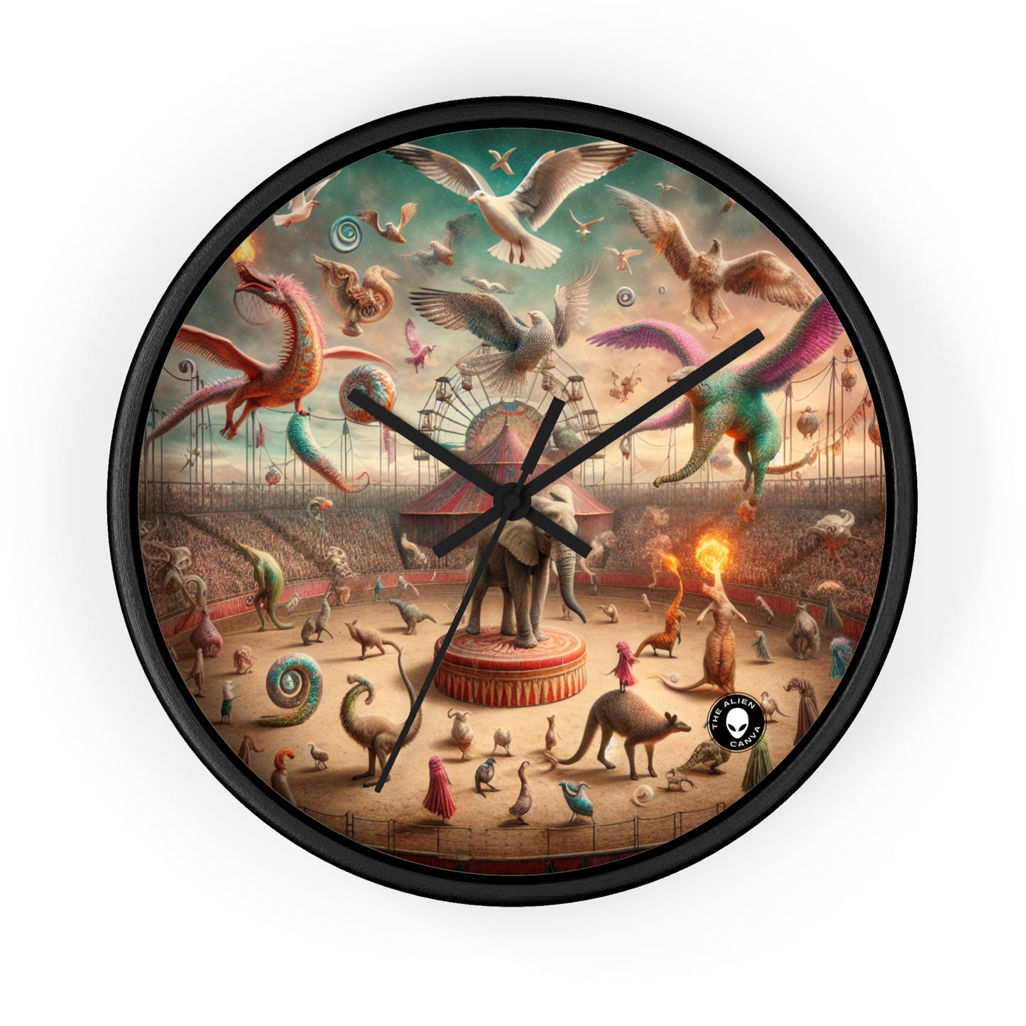 "Fantasy Circus: Where Animal Performers Entertain Mythical Attendees" - The Alien Wall Clock