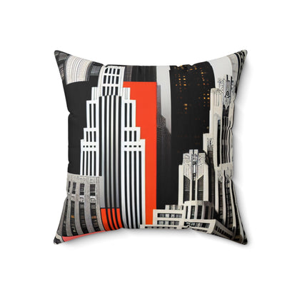"A Contrast of Times: Classic Art Deco Skyscrapers and a Modern Cityscape" - The Alien Spun Polyester Square Pillow Art Deco Style