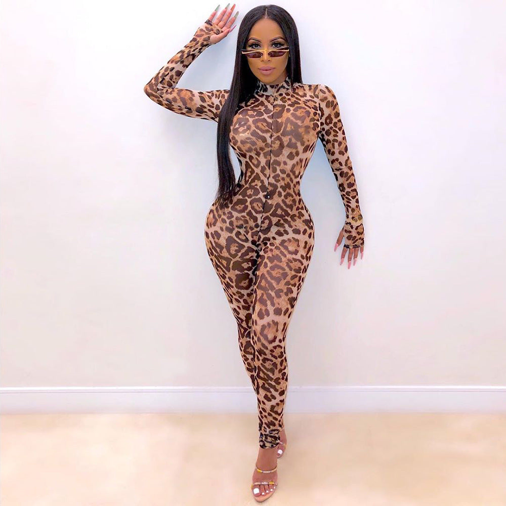 Transparent Leopard Print Jumpsuit