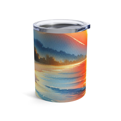 "Amanecer en la playa" - The Alien Tumbler 10oz Pintura de acuarela