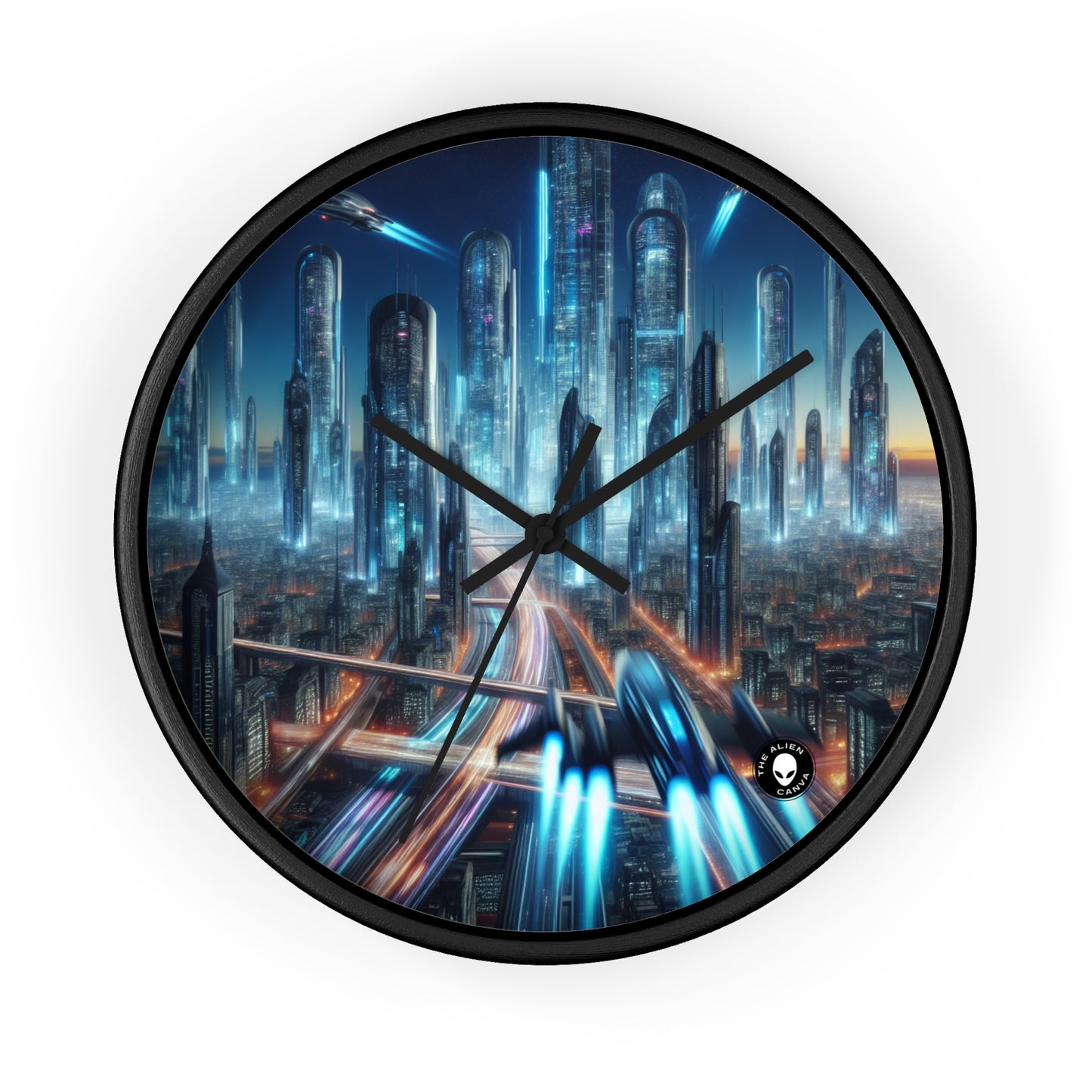 « Neon Skyline : Paysages urbains du futur » – L'horloge murale Alien