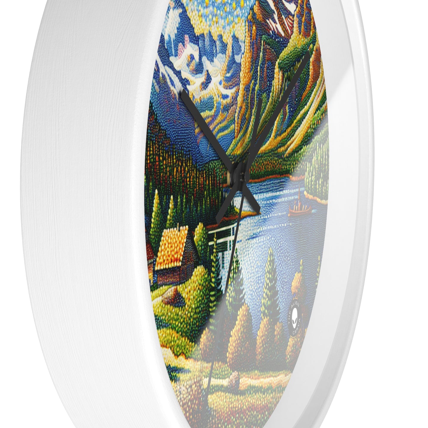 "Tranquil Sunset: A Pointillist Masterpiece of Serene Countryside" - The Alien Wall Clock Pointillism