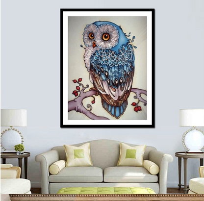 Diamond painted blue owl full diamond cross stitch animal series