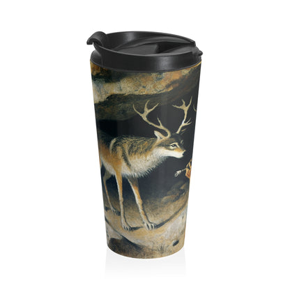 "Hunter and Wolf: In Pursuit of Prey." - The Alien Stainless Steel Travel Mug Cave Painting