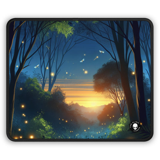 "Atardecer encantado: Luciérnagas en el bosque" - Alfombrilla de ratón para juegos Alien