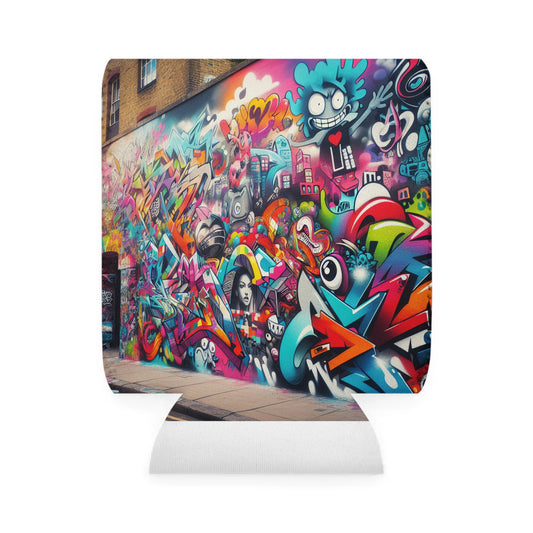 "Neon Horizon: The Vibrant Future Metropolis" - The Alien Can Cooler Sleeve Street Art / Graffiti