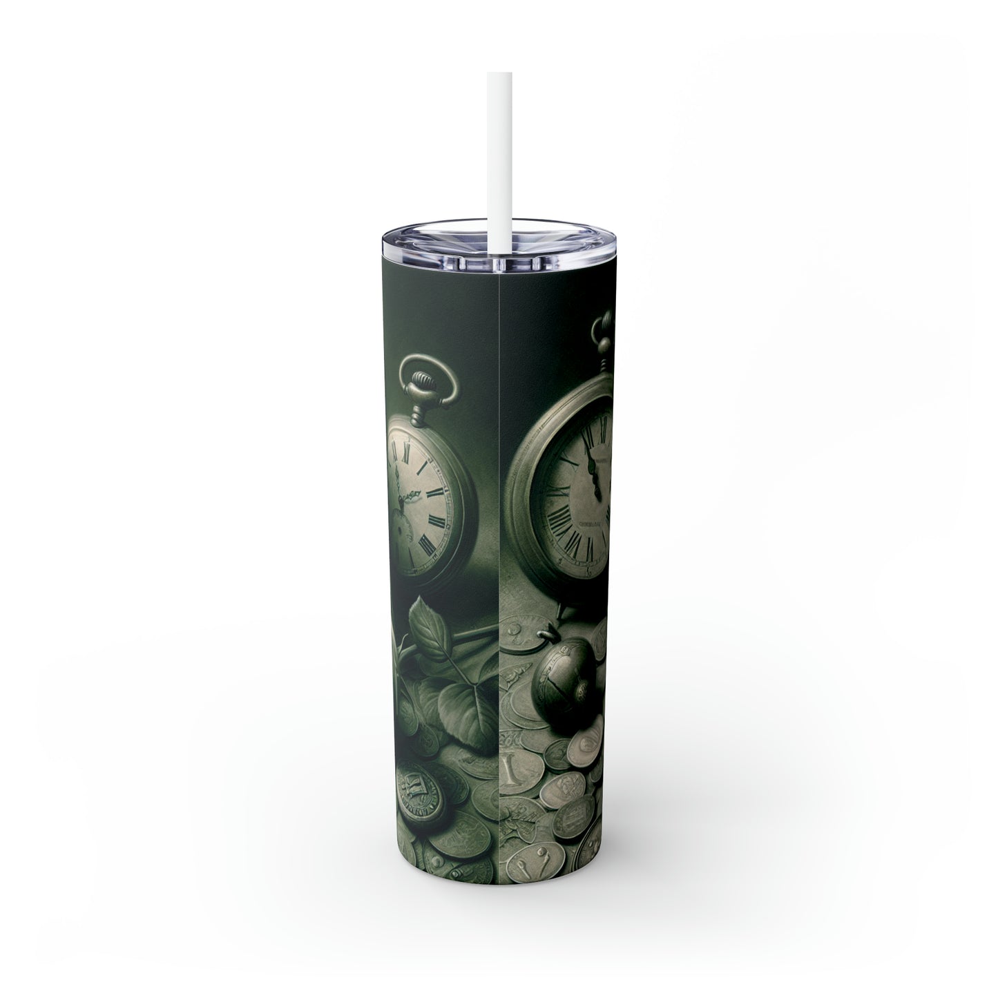 "Lingering Decay" - The Alien Maars® Skinny Tumbler with Straw 20oz Vanitas Painting Style