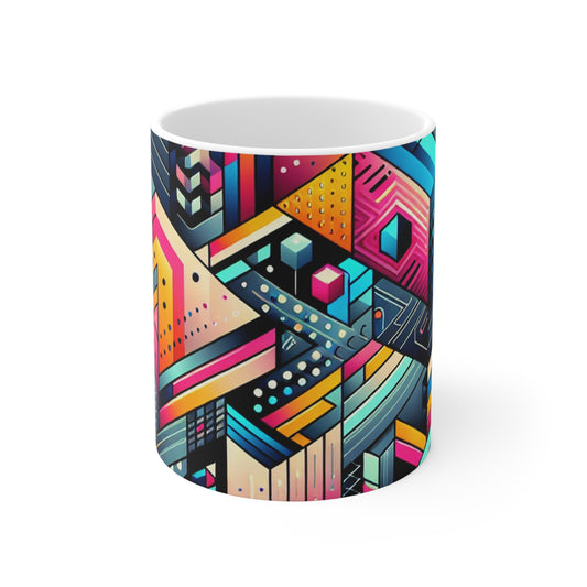 Geometría de neón - La taza de cerámica alienígena 11oz Estilo de arte digital