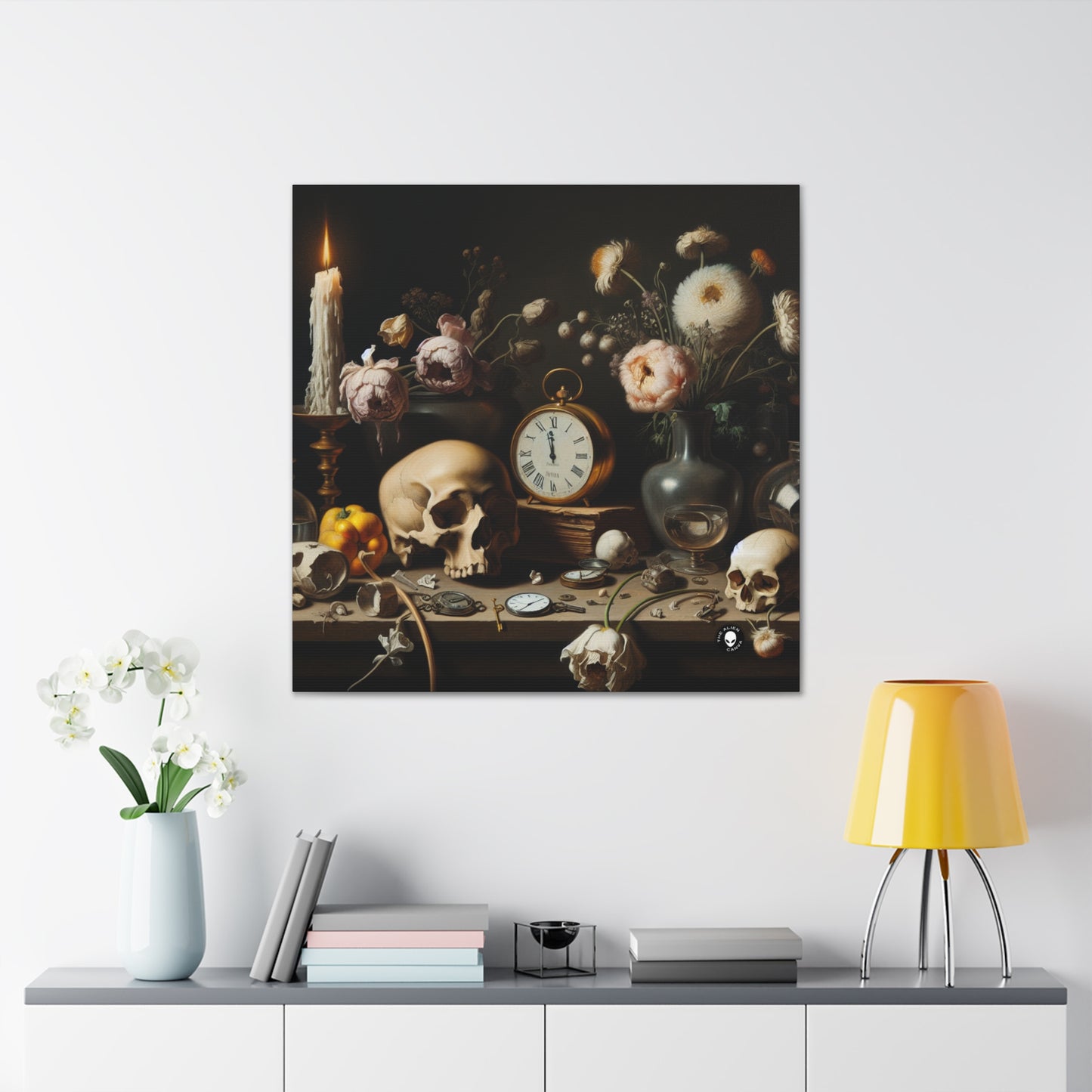 "Decadencia digital: una Vanitas contemporánea que examina el consumismo en el siglo XXI" - The Alien Canva Vanitas Painting