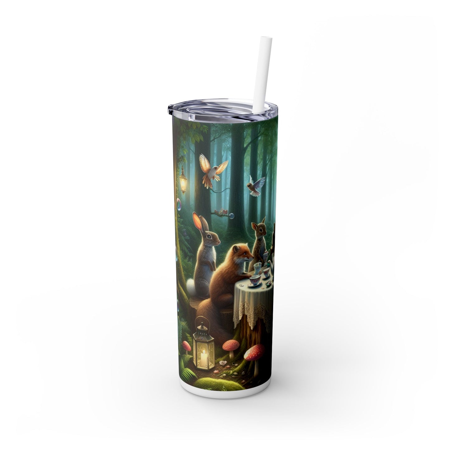 "Enchanted Forest Tea Time" - The Alien Maars® Skinny Tumbler with Straw 20oz