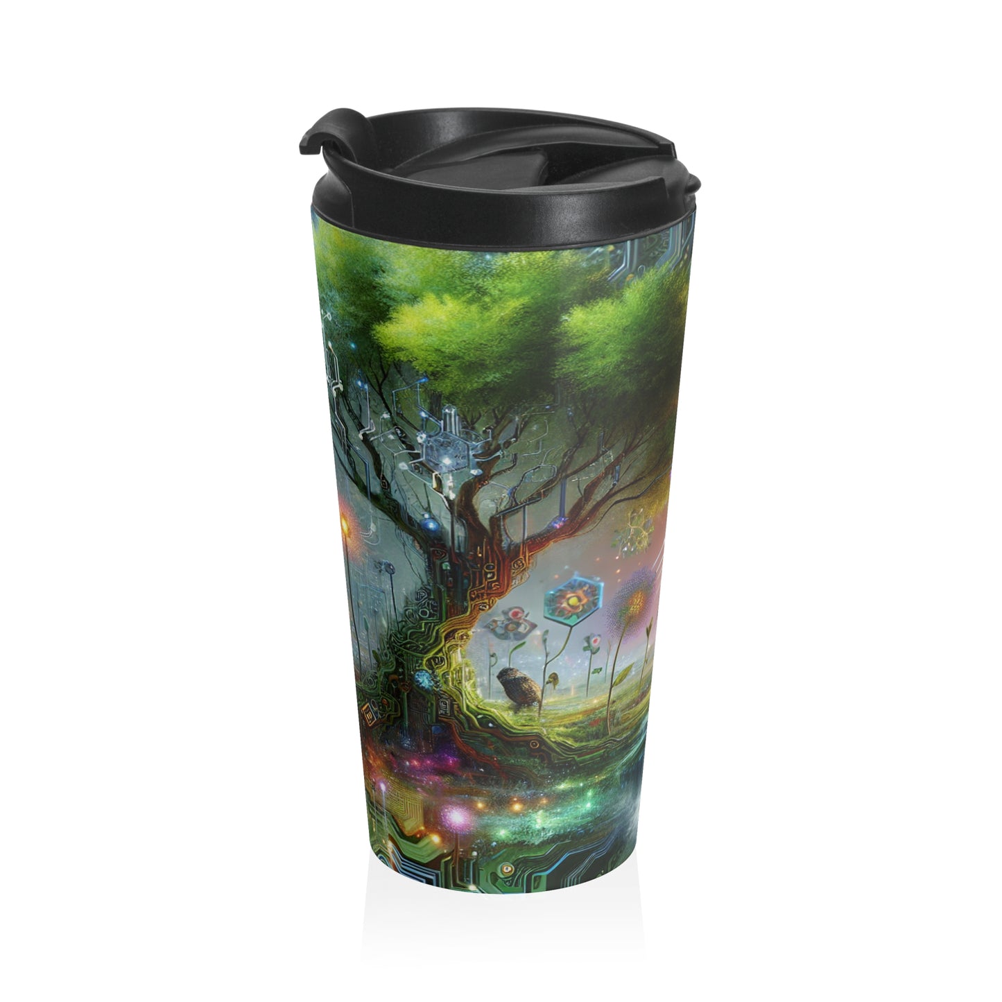 "Techno-Natural Fusion: The Future of Bio Art" - The Alien Stainless Steel Travel Mug Bio Art