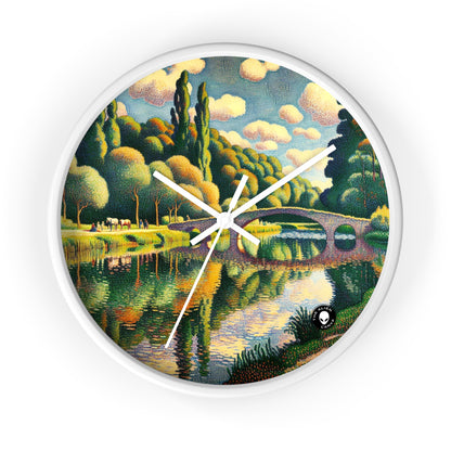 "Coucher de soleil tranquille : un paysage pointilliste" - L'horloge murale Alien Pointillism