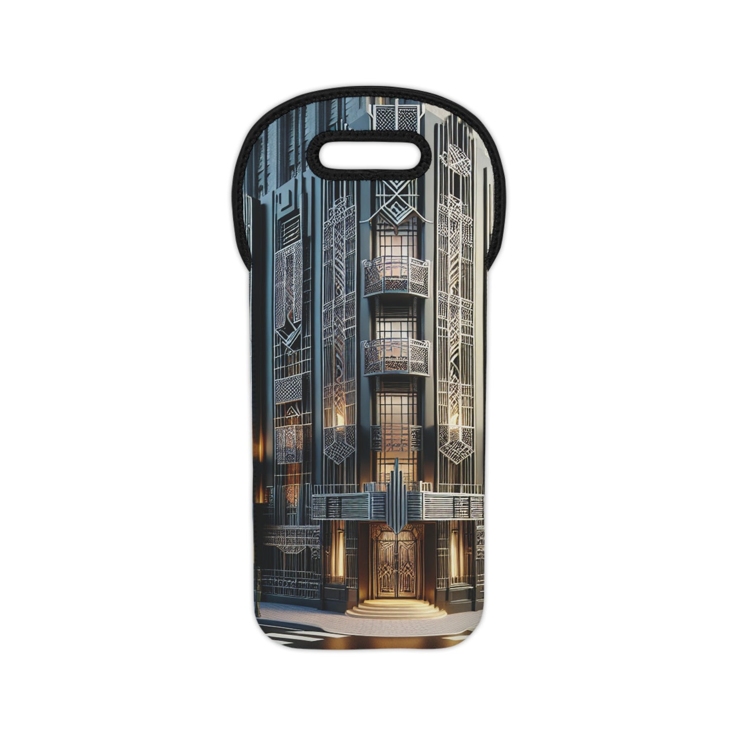 "Illuminating Elegance: An Art Deco City Street" - The Alien Wine Tote Bag Art Deco Style