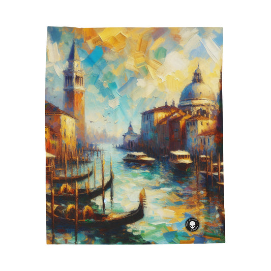 "Serenity in the City: Capturing the Golden Hour" - The Alien Velveteen Plush Blanket Impressionism