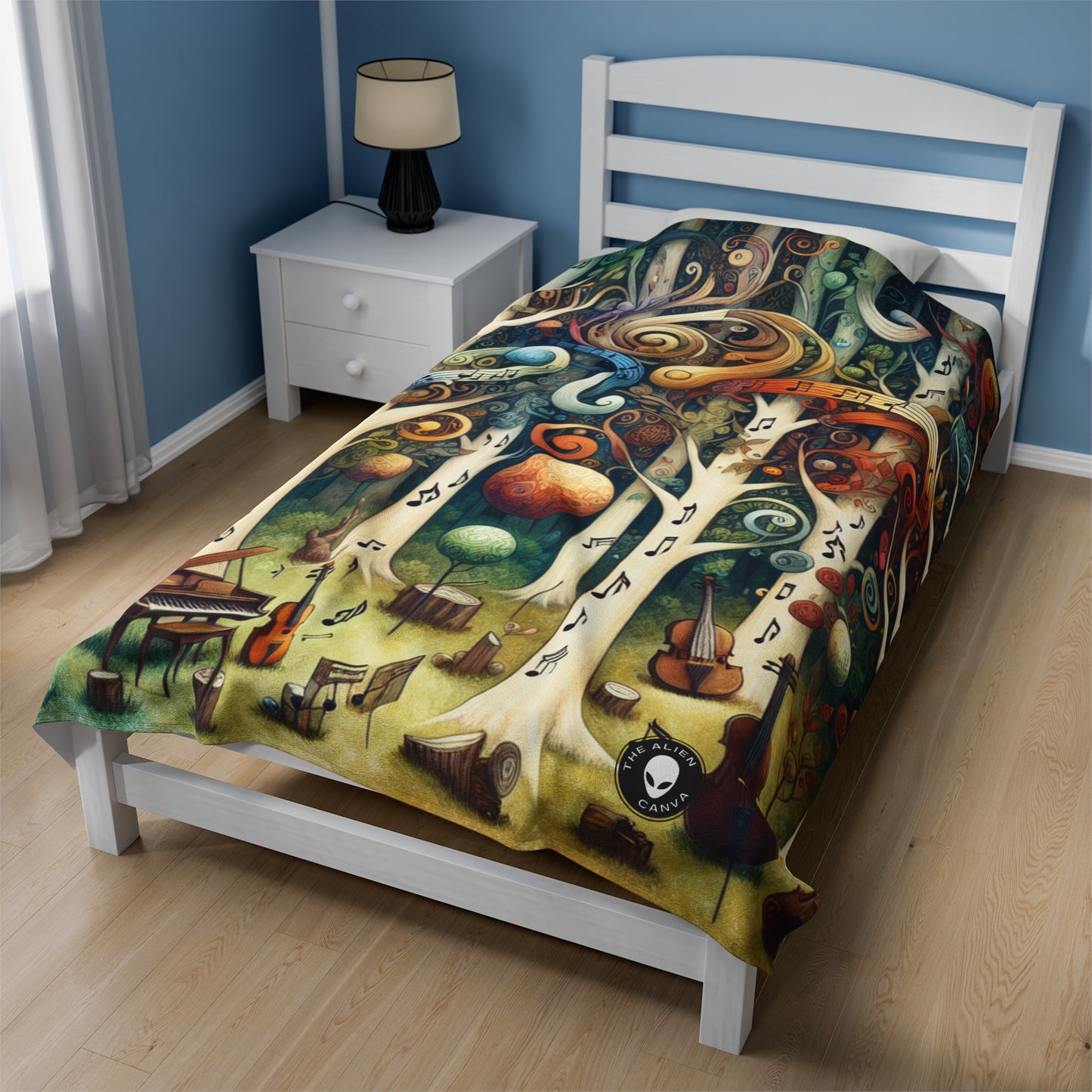 "Melodic Enchantment: The Instrumental Forest" - The Alien Velveteen Plush Blanket