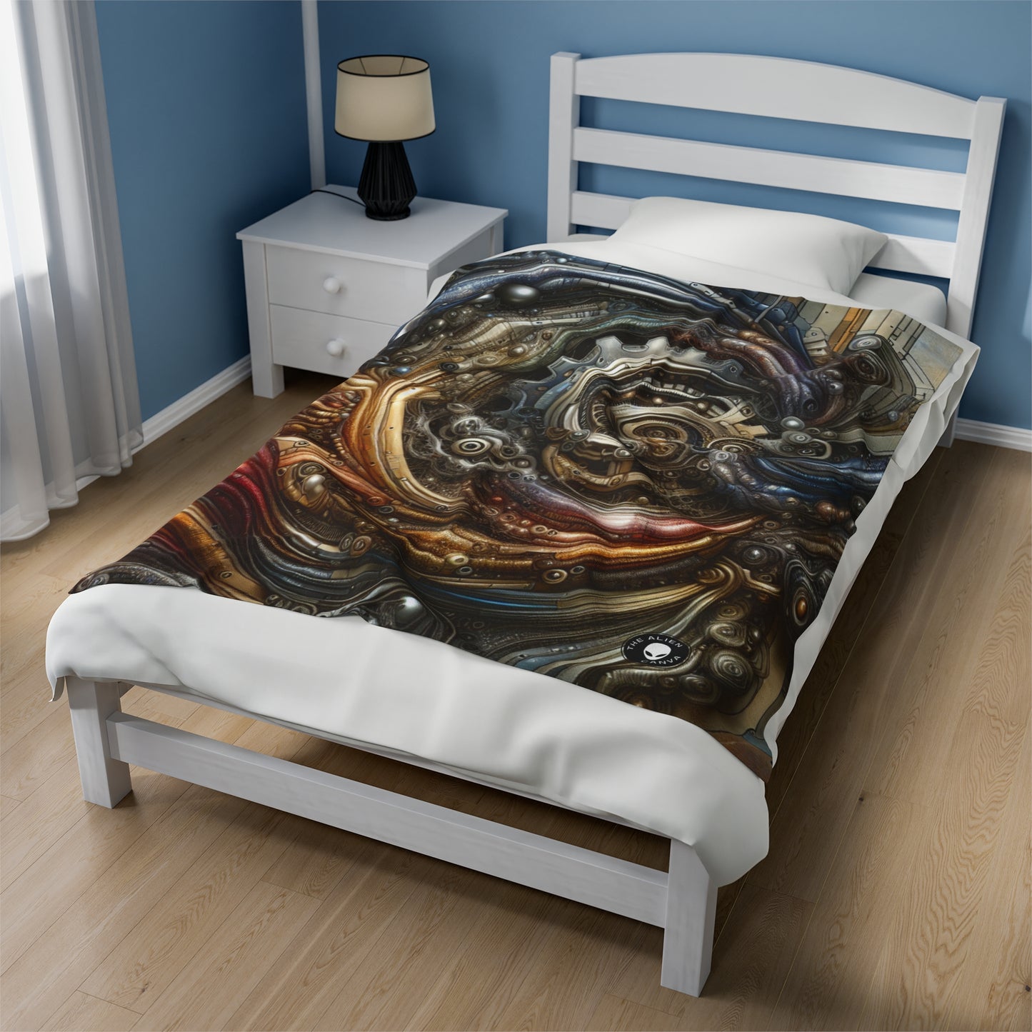 "Bio-Mech Cityscape: Harmonious Fusion" - The Alien Velveteen Plush Blanket Bio-mechanical Art