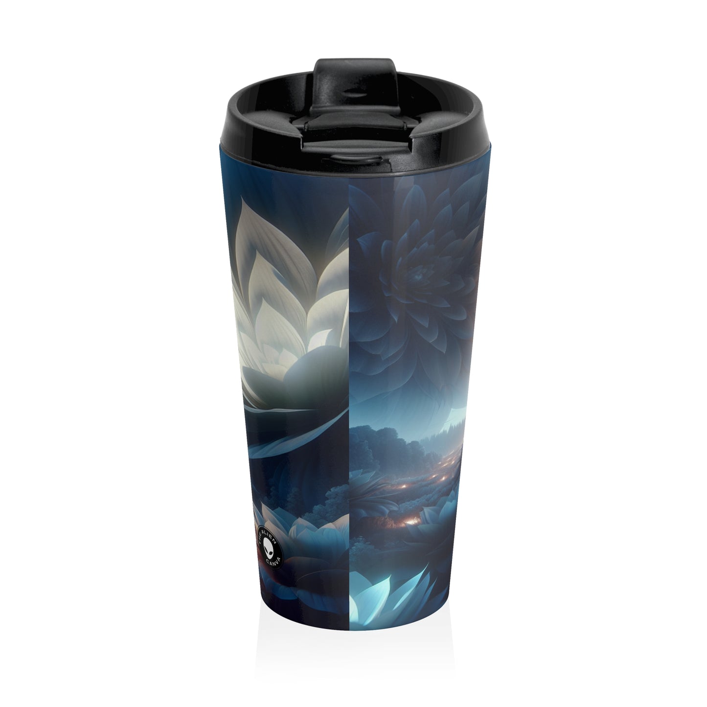 "Midnight Blooms: The Glow of Giant Flowers" - The Alien Stainless Steel Travel Mug