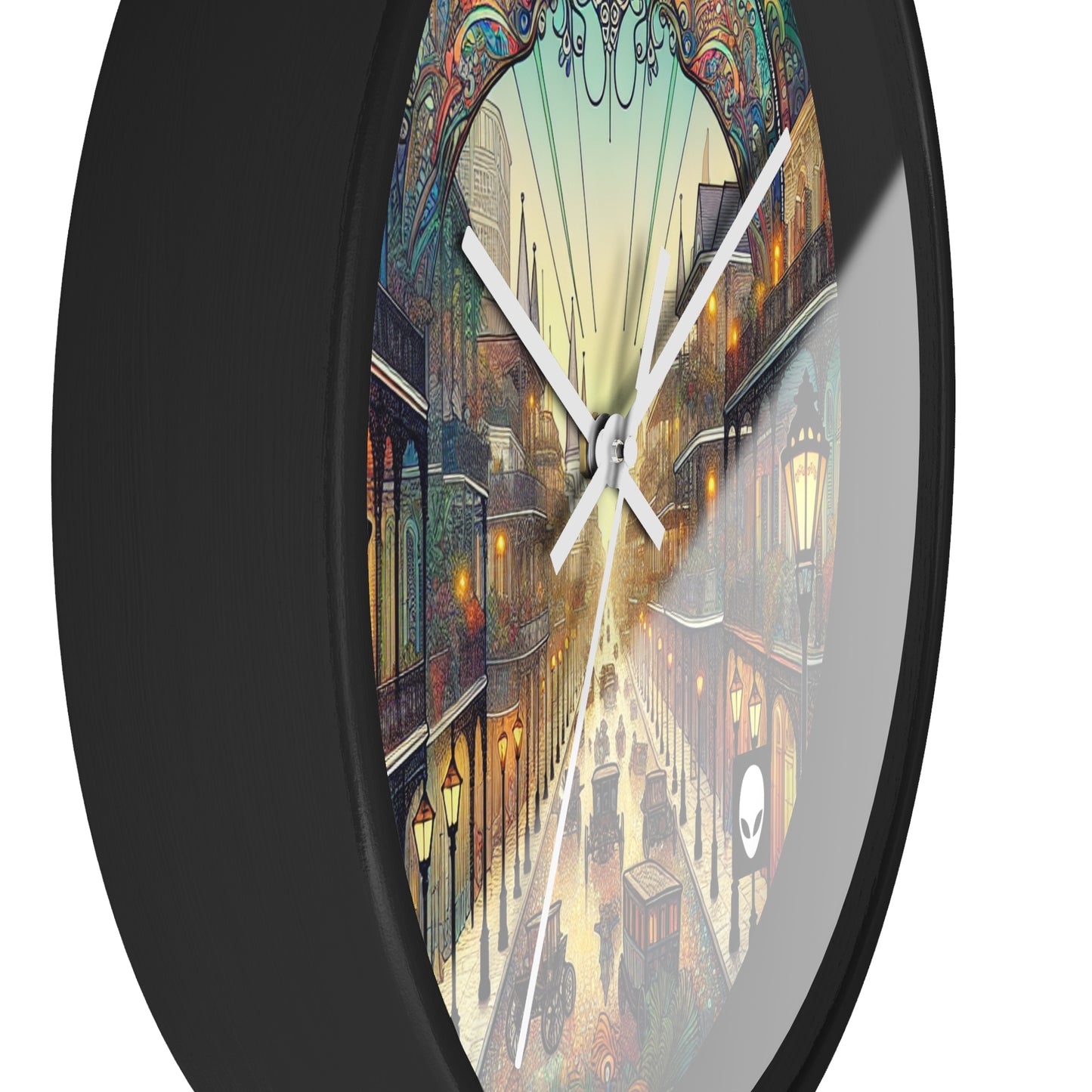 "Vivid Splendor: Une image du quartier français de la Nouvelle-Orléans" - L'horloge murale Alien de style Art Nouveau