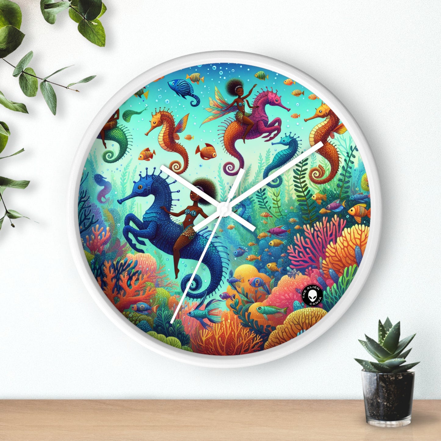 Reino acuático encantado: sirenas y caballitos de mar - El reloj de pared alienígena