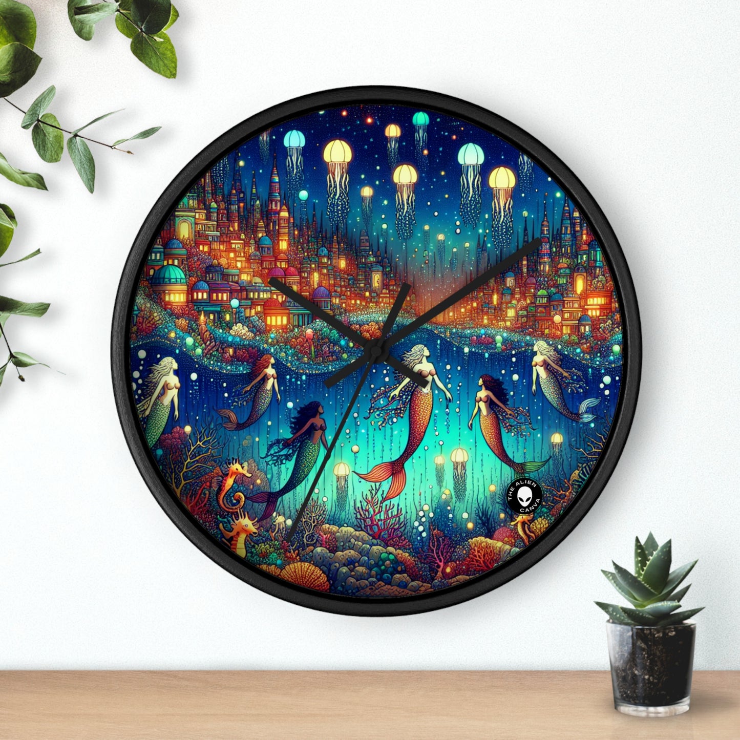 "Glowing Jellyfish City: A Whimsical Underwater World" - The Alien Wall Clock