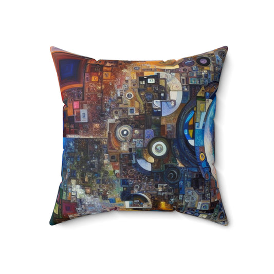 "Perception Distorted: A Postmodern Commentary on Reality"- The Alien Spun Polyester Square Pillow Postmodern Art