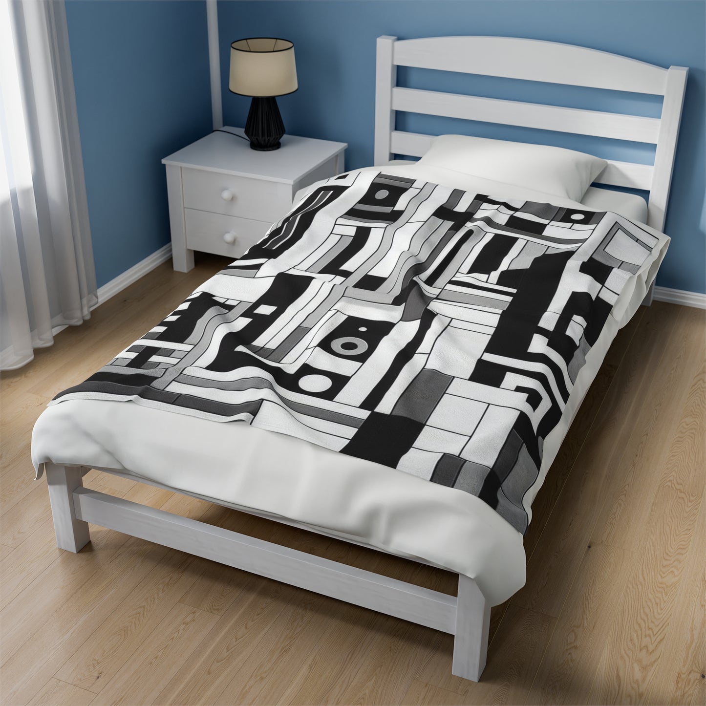 "De Stijl in Black and White" - The Alien Velveteen Plush Blanket De Stijl Style