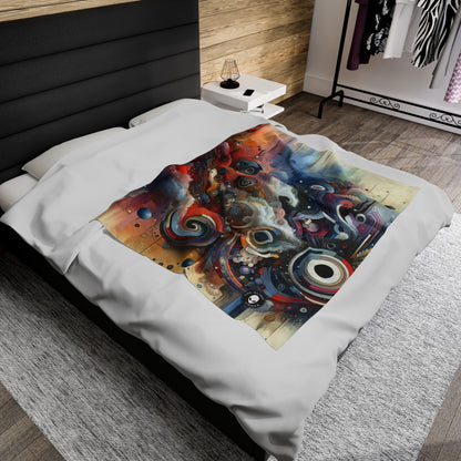 "Temporal Flux: A Surreal Journey through Abstract Shapes and Vibrant Colors" - The Alien Velveteen Plush Blanket Avant-garde Art