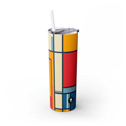 "De Stijl Grid: A Minimalist Color Composition" - The Alien Maars® Skinny Tumbler with Straw 20oz De Stijl