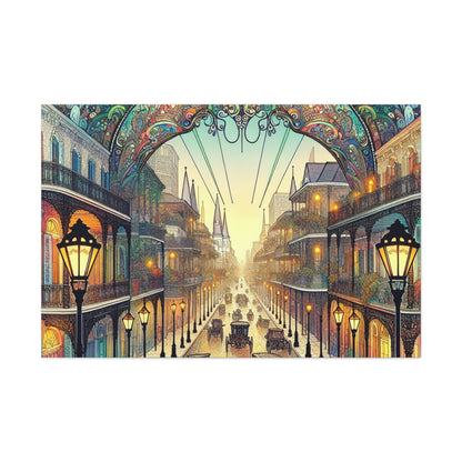 "Vivid Splendor: A Picture of New Orleans's French Quarter" - The Alien Canva Art Nouveau Style