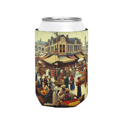 "Dots of Paradise: Capturing a Sunny Beachscape with Pointillism" - The Alien Can Cooler Sleeve Pointillism