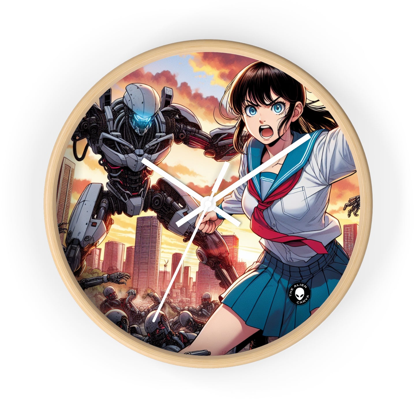 "Girl in Uniform Saves City from Invaders." - The Alien Wall Clock Manga/Anime Art