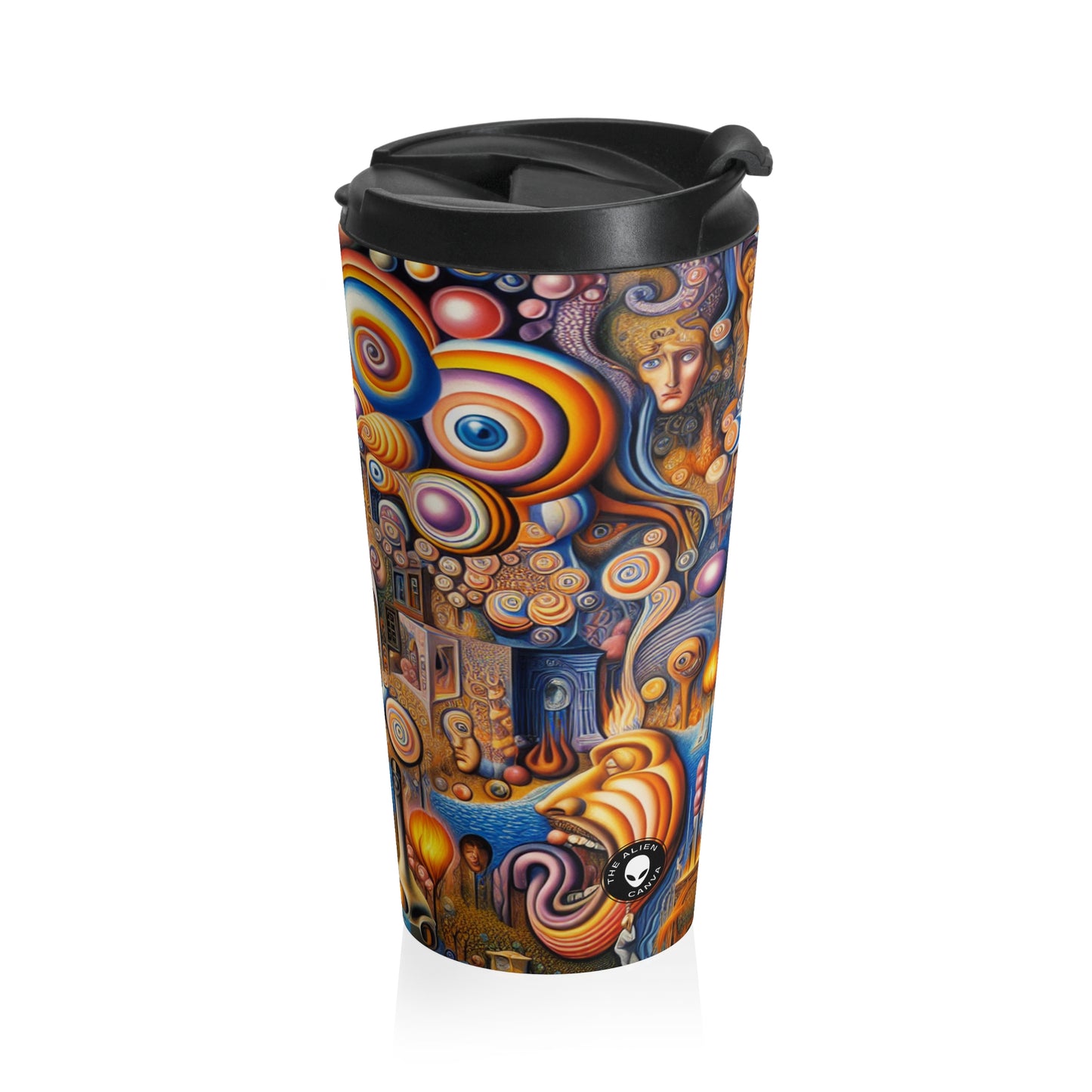 "Melted Time: A Whimsical Dance of Dreams" - The Alien Stainless Steel Travel Mug Surrealism