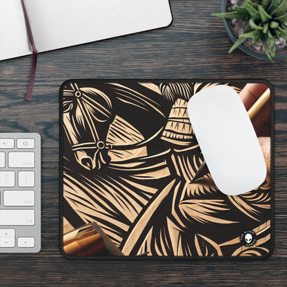 "Enchanting Shadows: A Woodcut Print of the Dancing Northern Lights" - The Alien Gaming Mouse Pad Woodcut Printing