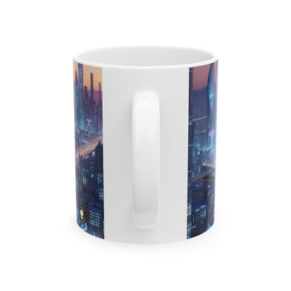 "La ciudad del mañana: naturaleza y tecnología entrelazadas" - Taza de cerámica The Alien de 11 oz