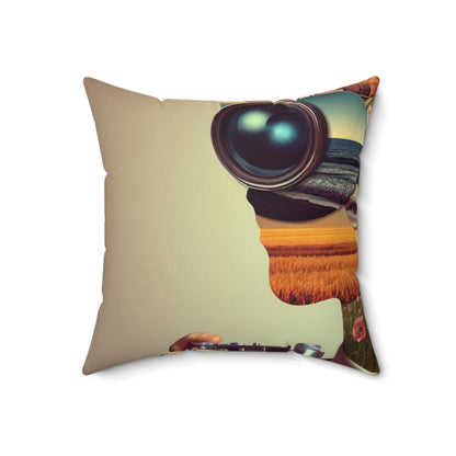 "Nature-Tech Fusion: A Photomontage Exploration"- The Alien Spun Polyester Square Pillow Photomontage