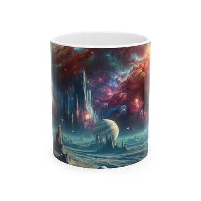 "Explorando el reino celestial": taza de cerámica alienígena de 11 oz