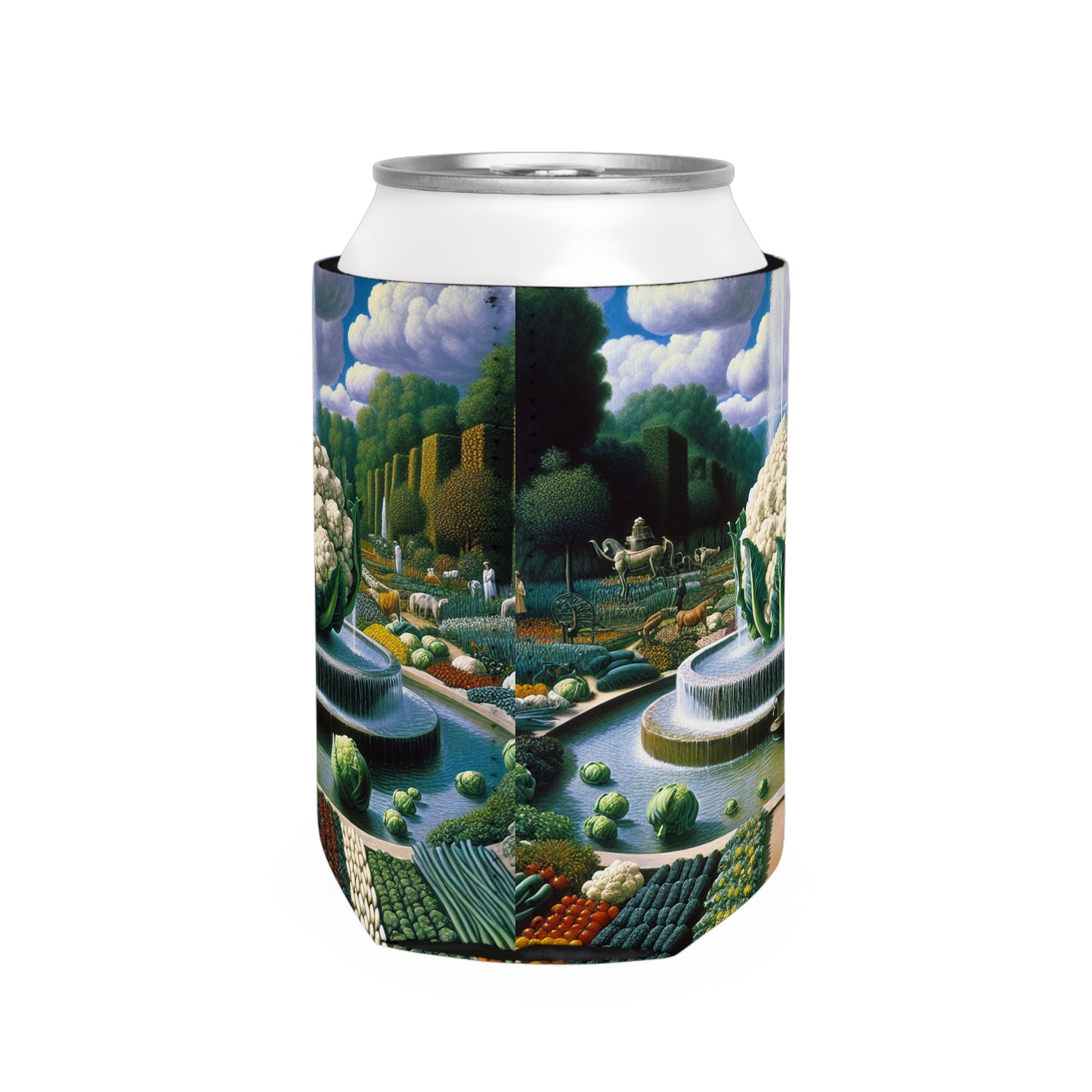 "La fuente vegetal: un conglomerado de coliflor" - The Alien Can Cooler Sleeve Surrealism