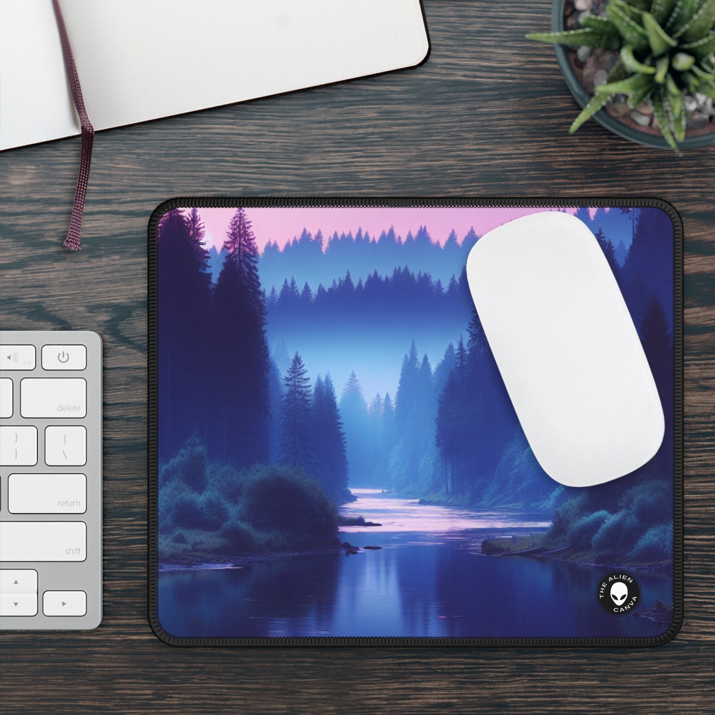 "Tranquilidad Crepuscular: Reflejos del río en el bosque" - The Alien Gaming Mouse Pad